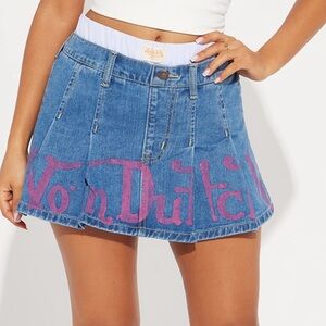 Von Dutch Blue Denim Skirt with Purple Logo